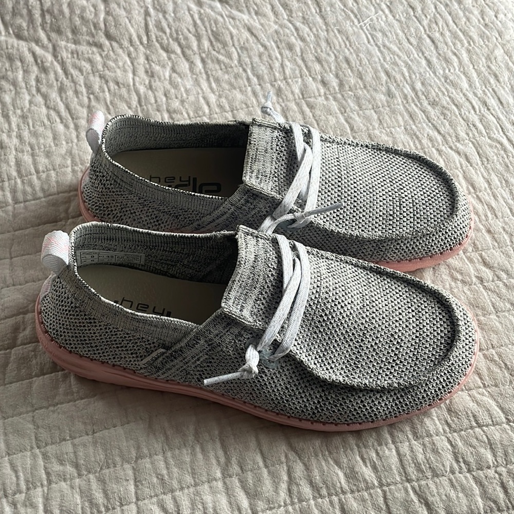 Grey and pink women’s hey dudes